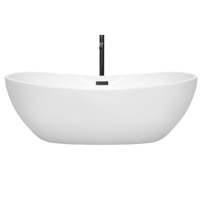 Wyndham Collection Rebecca 70" Freestanding Bathtub in White With Floor Mounted Faucet, Drain and Overflow Trim in Matte Black