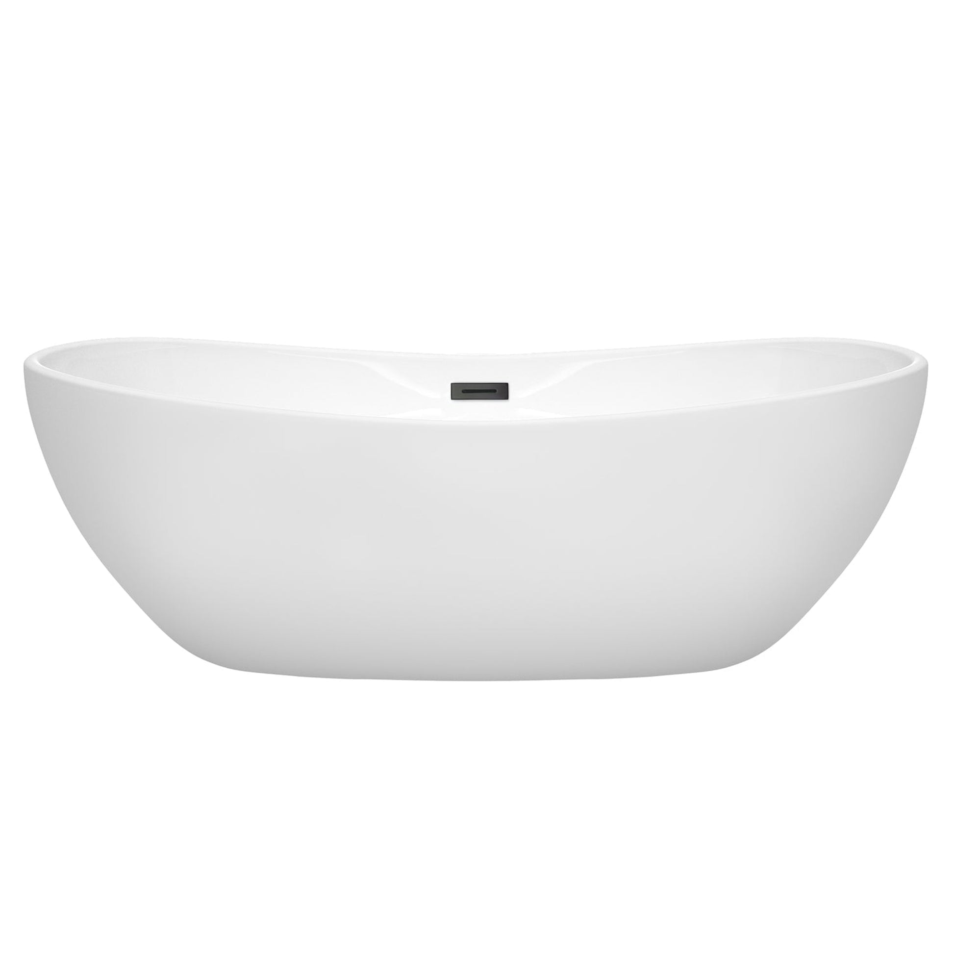 Wyndham Collection Rebecca 70" Freestanding Bathtub in White With Matte Black Drain and Overflow Trim