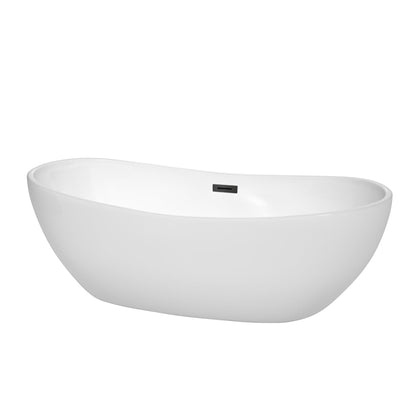 Wyndham Collection Rebecca 70" Freestanding Bathtub in White With Matte Black Drain and Overflow Trim