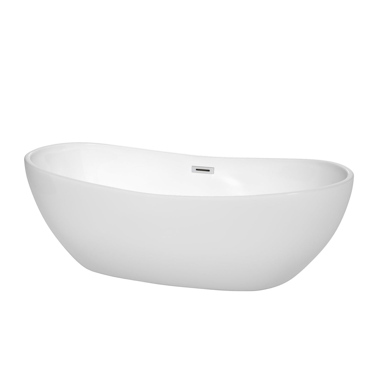 Wyndham Collection Rebecca 70" Freestanding Bathtub in White With Polished Chrome Drain and Overflow Trim