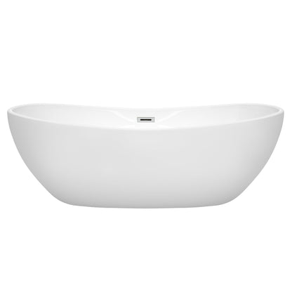 Wyndham Collection Rebecca 70" Freestanding Bathtub in White With Polished Chrome Drain and Overflow Trim