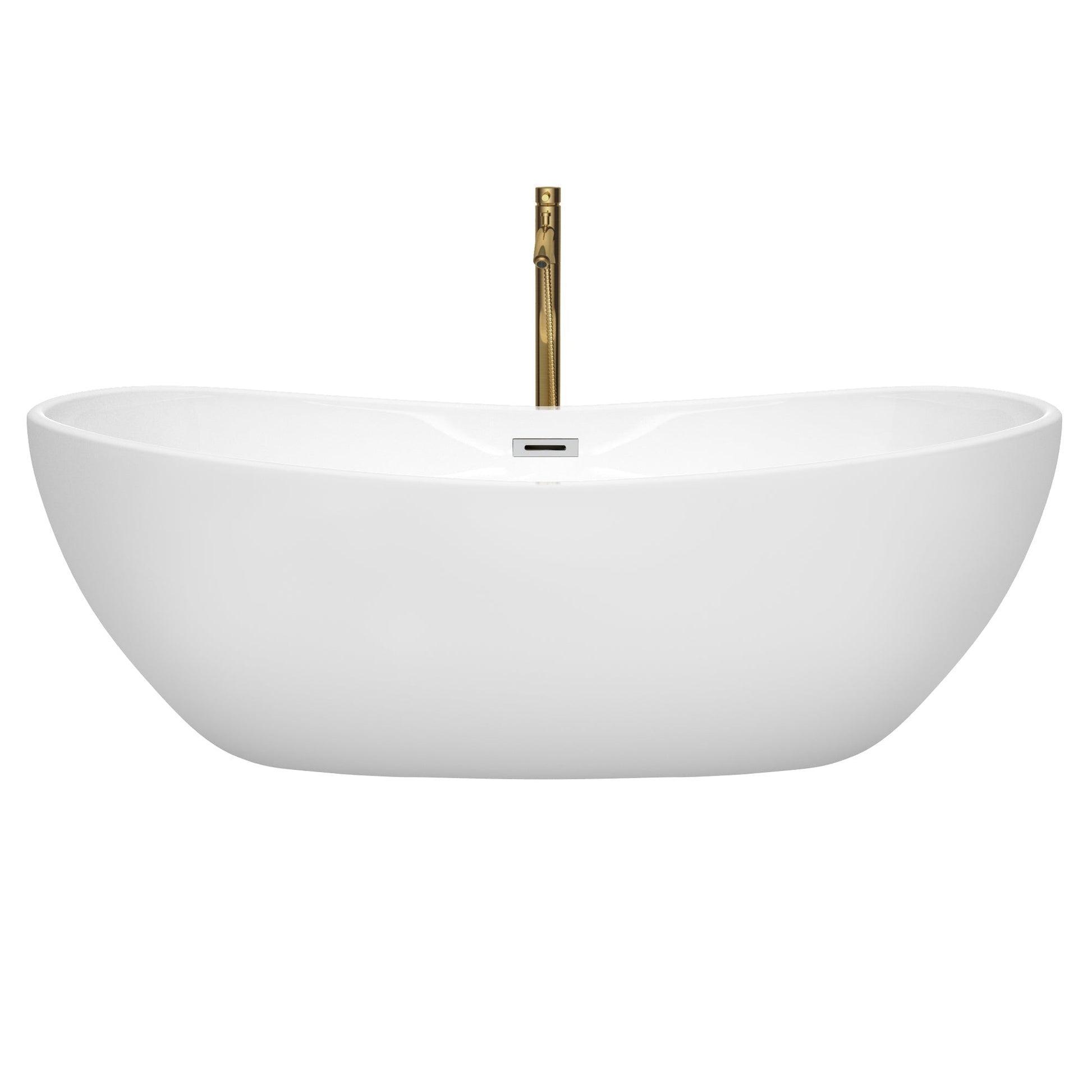 Wyndham Collection Rebecca 70" Freestanding Bathtub in White With Polished Chrome Trim and Floor Mounted Faucet in Brushed Gold