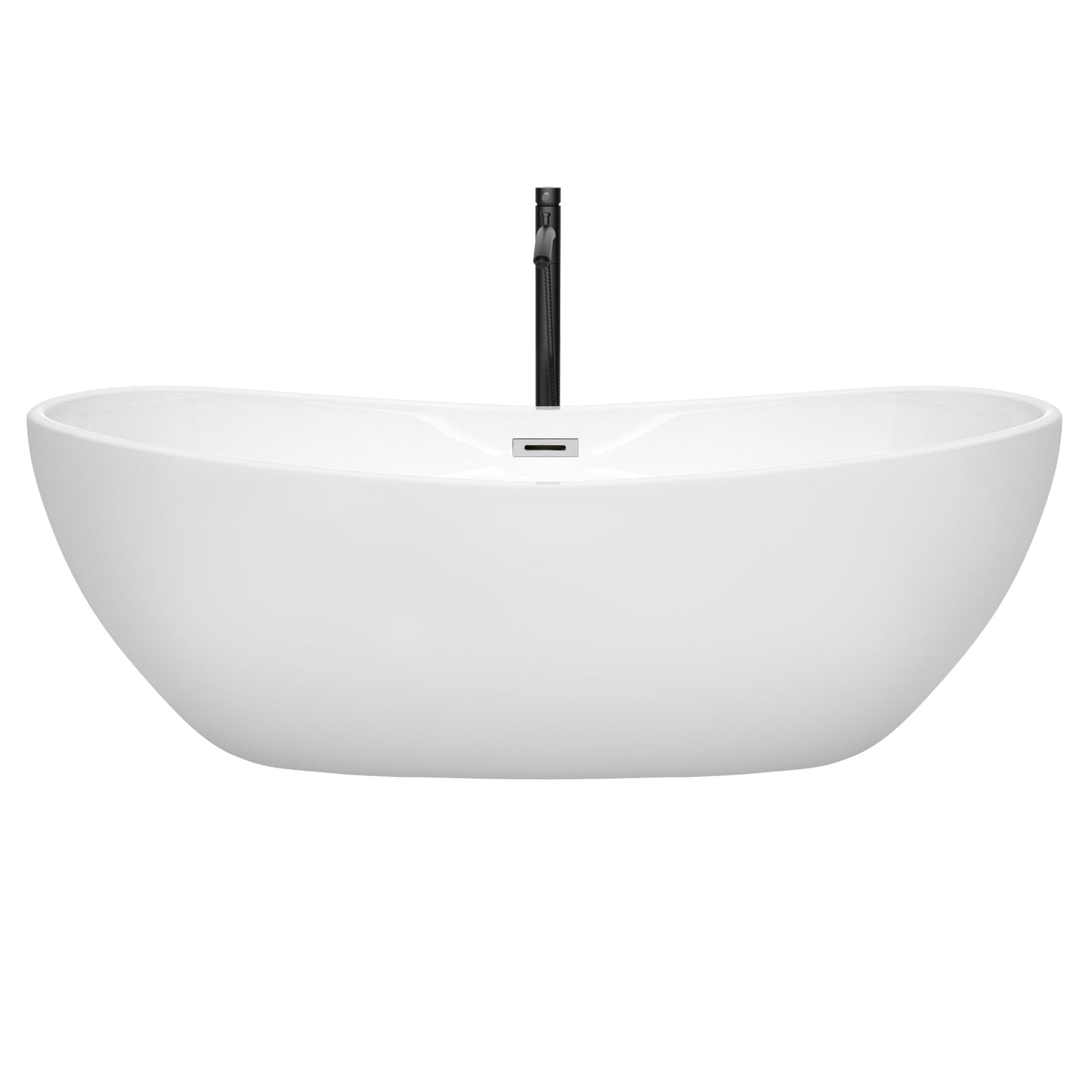 Wyndham Collection Rebecca 70" Freestanding Bathtub in White With Polished Chrome Trim and Floor Mounted Faucet in Matte Black