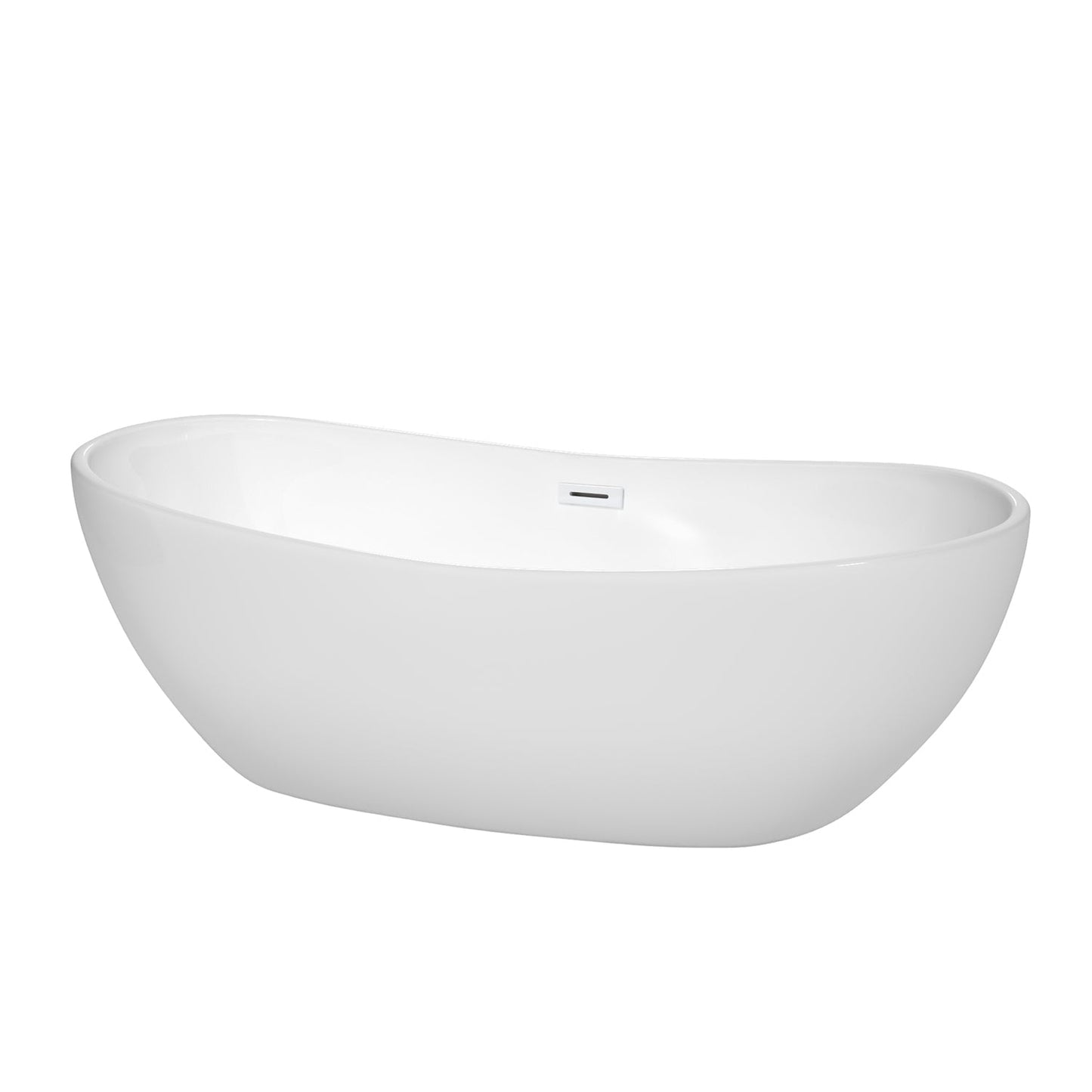 Wyndham Collection Rebecca 70" Freestanding Bathtub in White With Shiny White Drain and Overflow Trim