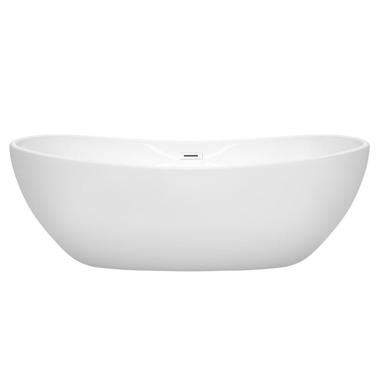 Wyndham Collection Rebecca 70" Freestanding Bathtub in White With Shiny White Drain and Overflow Trim