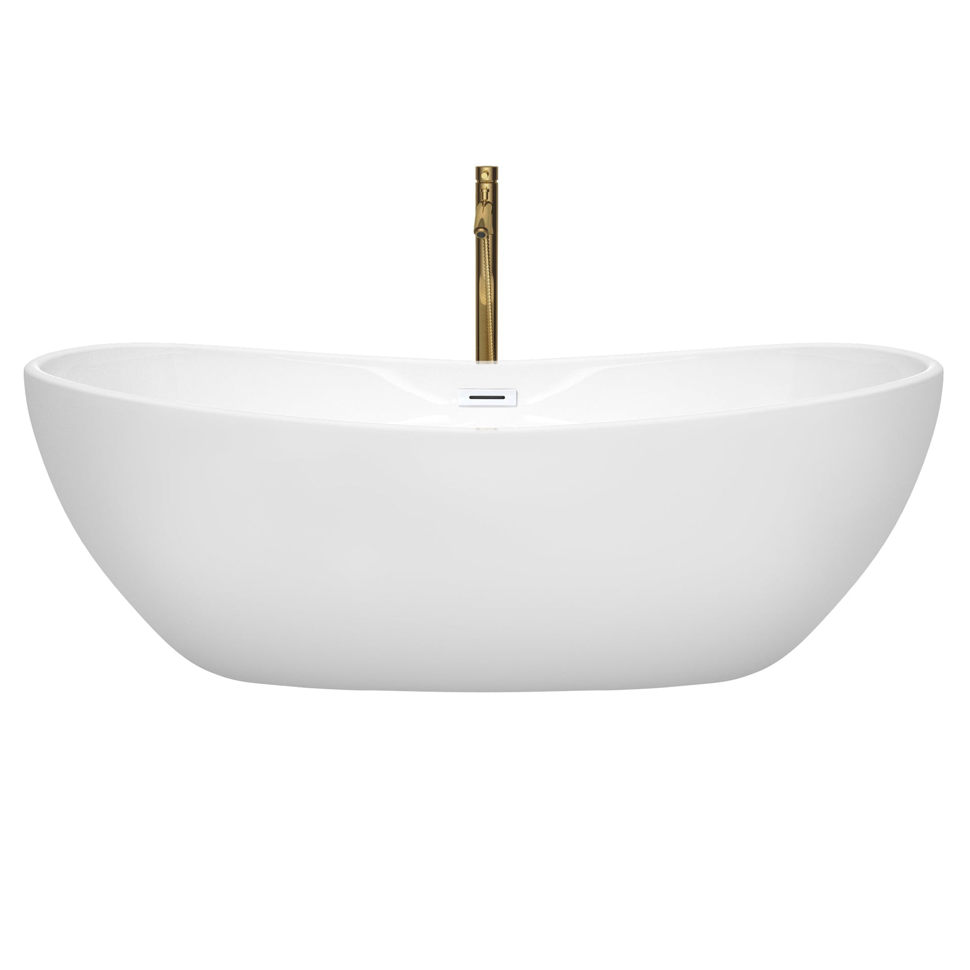 Wyndham Collection Rebecca 70" Freestanding Bathtub in White With Shiny White Trim and Floor Mounted Faucet in Brushed Gold
