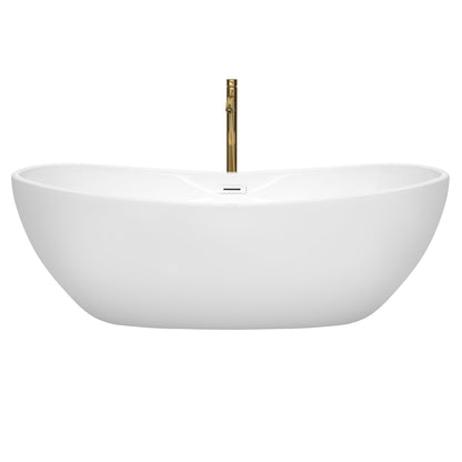 Wyndham Collection Rebecca 70" Freestanding Bathtub in White With Shiny White Trim and Floor Mounted Faucet in Brushed Gold