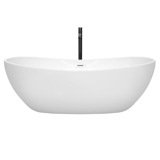 Wyndham Collection Rebecca 70" Freestanding Bathtub in White With Shiny White Trim and Floor Mounted Faucet in Matte Black