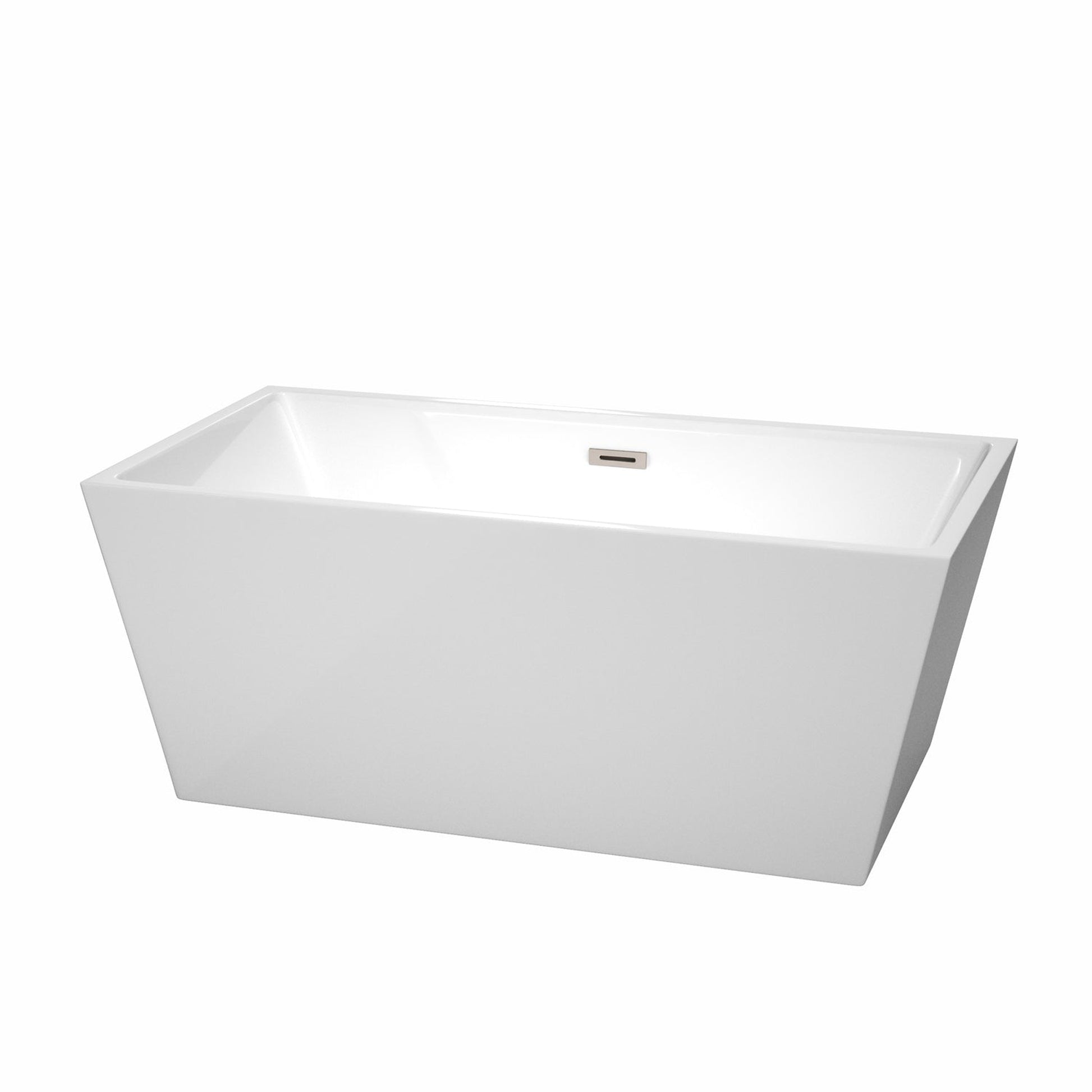 Wyndham Collection Sara 59" Freestanding Bathtub in White With Brushed Nickel Drain and Overflow Trim