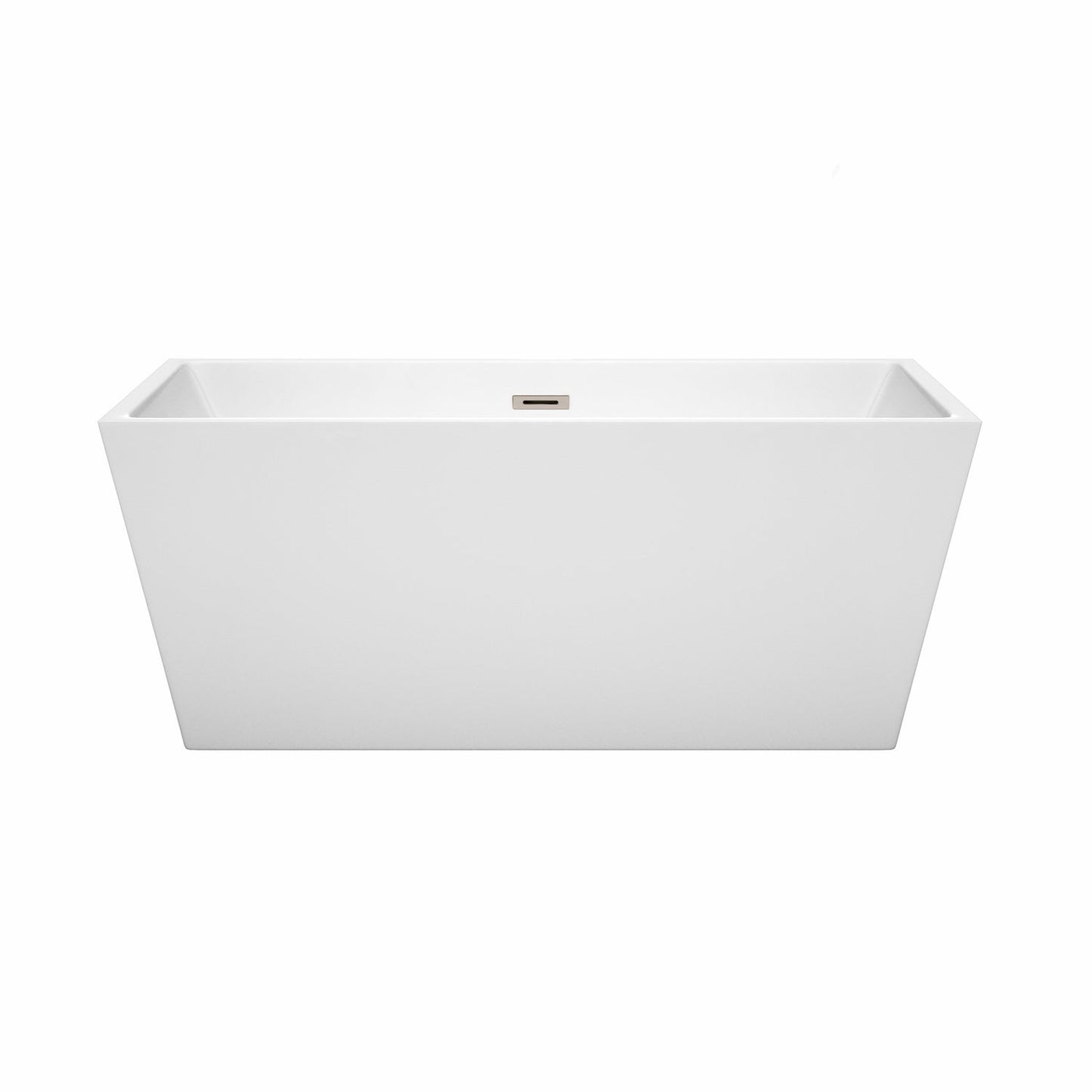 Wyndham Collection Sara 59" Freestanding Bathtub in White With Brushed Nickel Drain and Overflow Trim