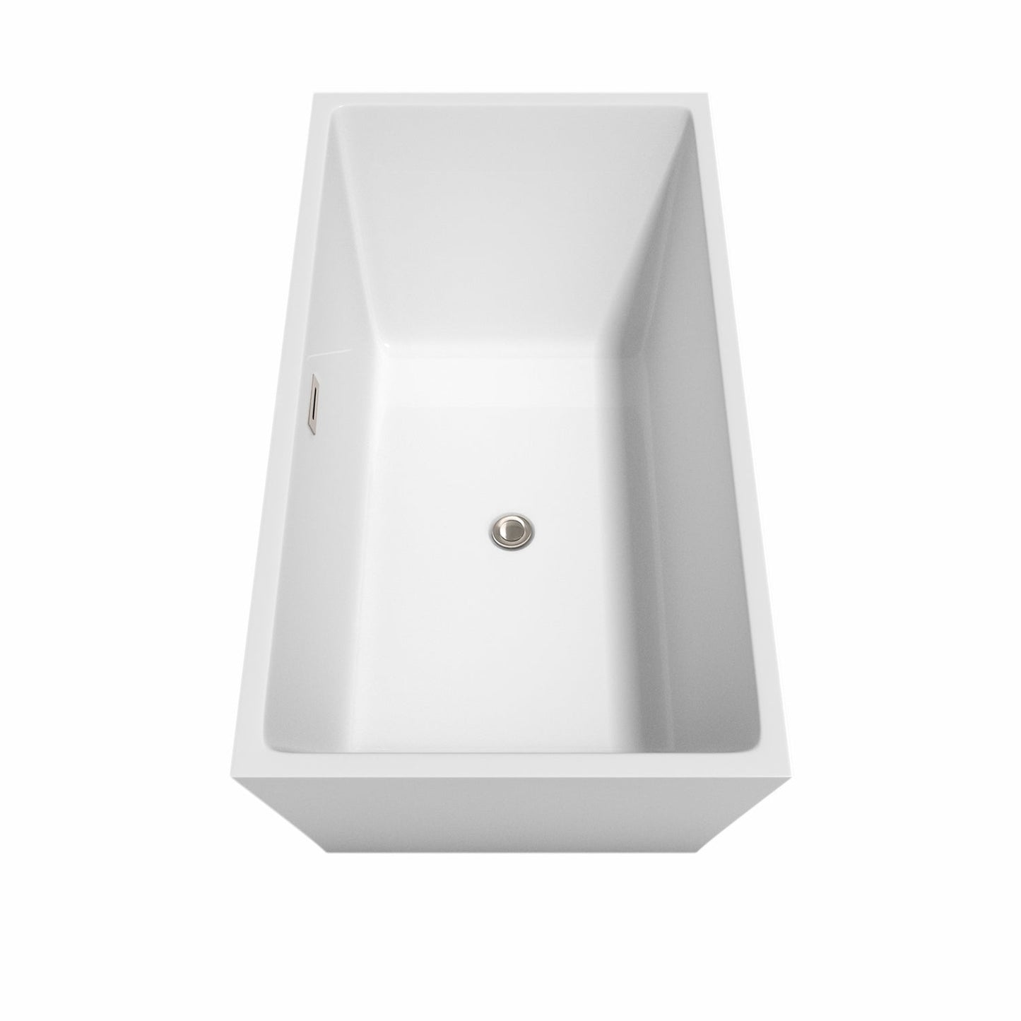 Wyndham Collection Sara 59" Freestanding Bathtub in White With Floor Mounted Faucet, Drain and Overflow Trim in Brushed Nickel
