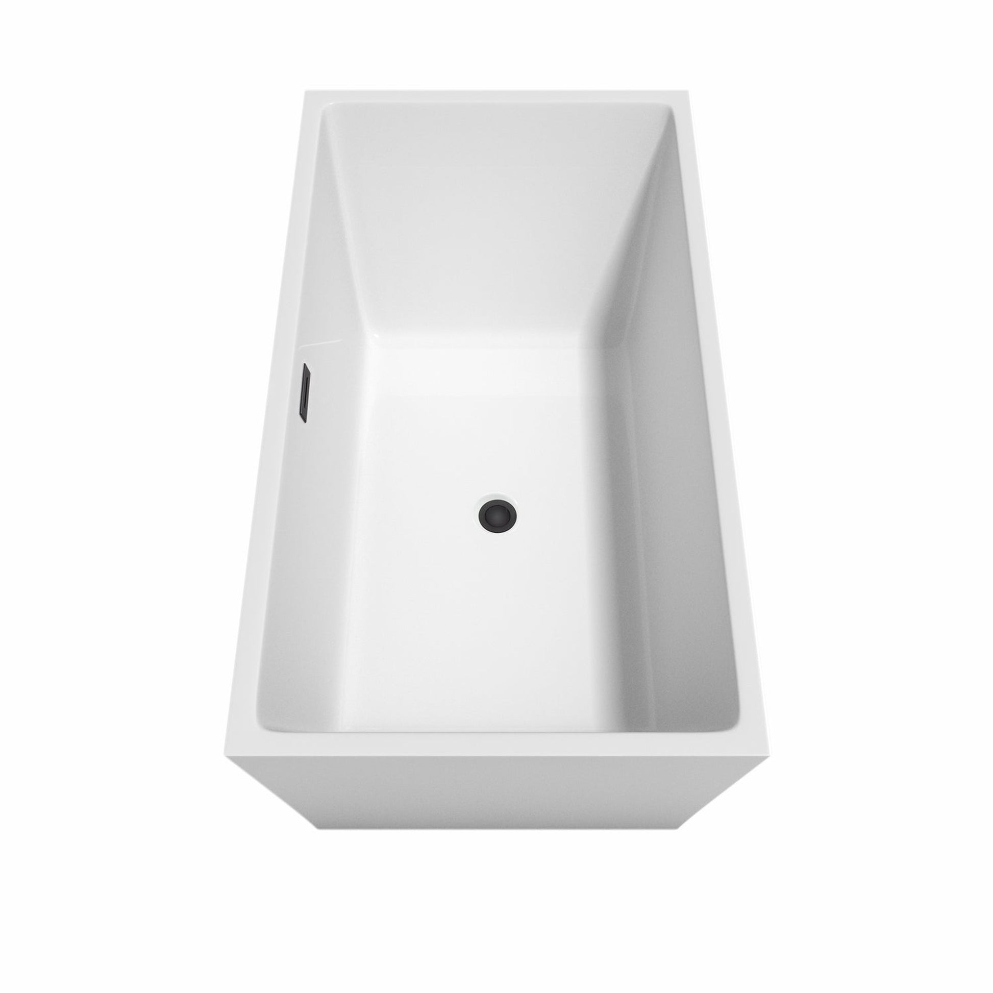 Wyndham Collection Sara 59" Freestanding Bathtub in White With Floor Mounted Faucet, Drain and Overflow Trim in Matte Black