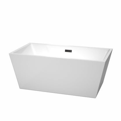 Wyndham Collection Sara 59" Freestanding Bathtub in White With Matte Black Drain and Overflow Trim