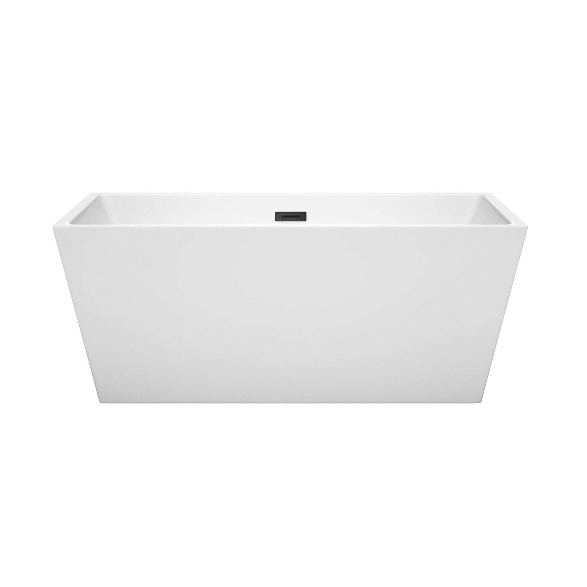 Wyndham Collection Sara 59" Freestanding Bathtub in White With Matte Black Drain and Overflow Trim