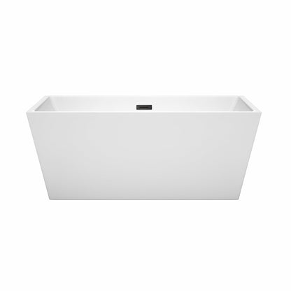 Wyndham Collection Sara 59" Freestanding Bathtub in White With Matte Black Drain and Overflow Trim