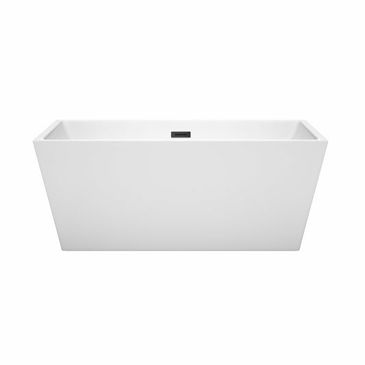 Wyndham Collection Sara 59" Freestanding Bathtub in White With Matte Black Drain and Overflow Trim