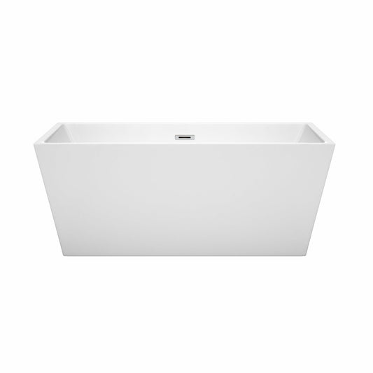 Wyndham Collection Sara 59" Freestanding Bathtub in White With Polished Chrome Drain and Overflow Trim