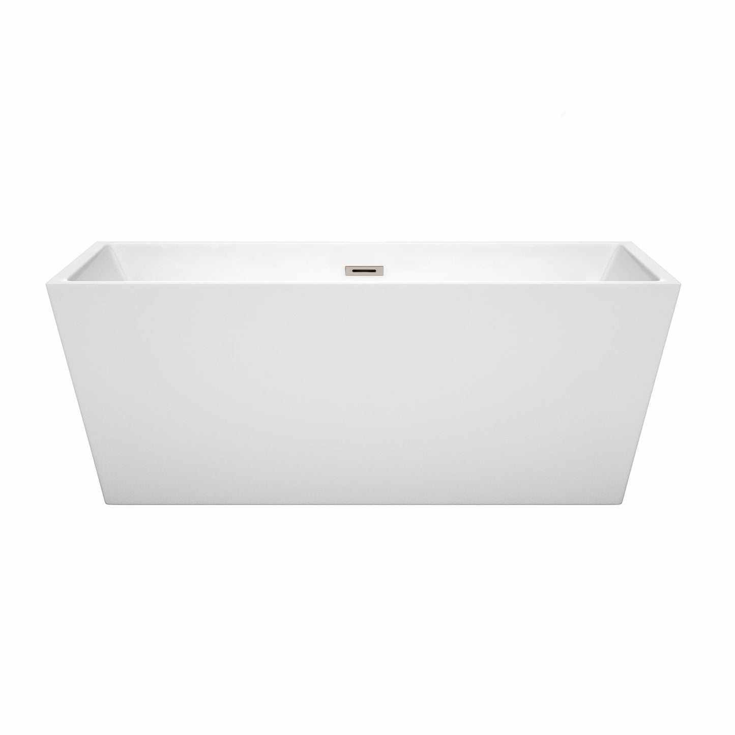 Wyndham Collection Sara 63" Freestanding Bathtub in White With Brushed Nickel Drain and Overflow Trim