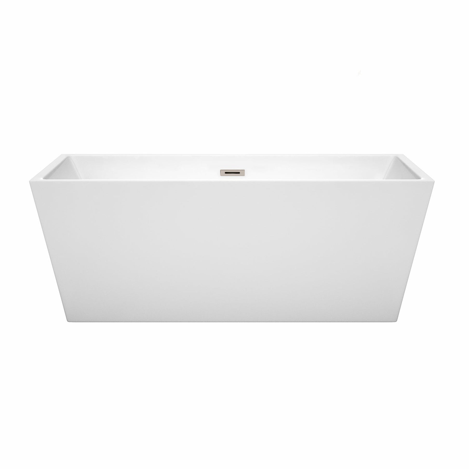 Wyndham Collection Sara 63" Freestanding Bathtub in White With Brushed Nickel Drain and Overflow Trim