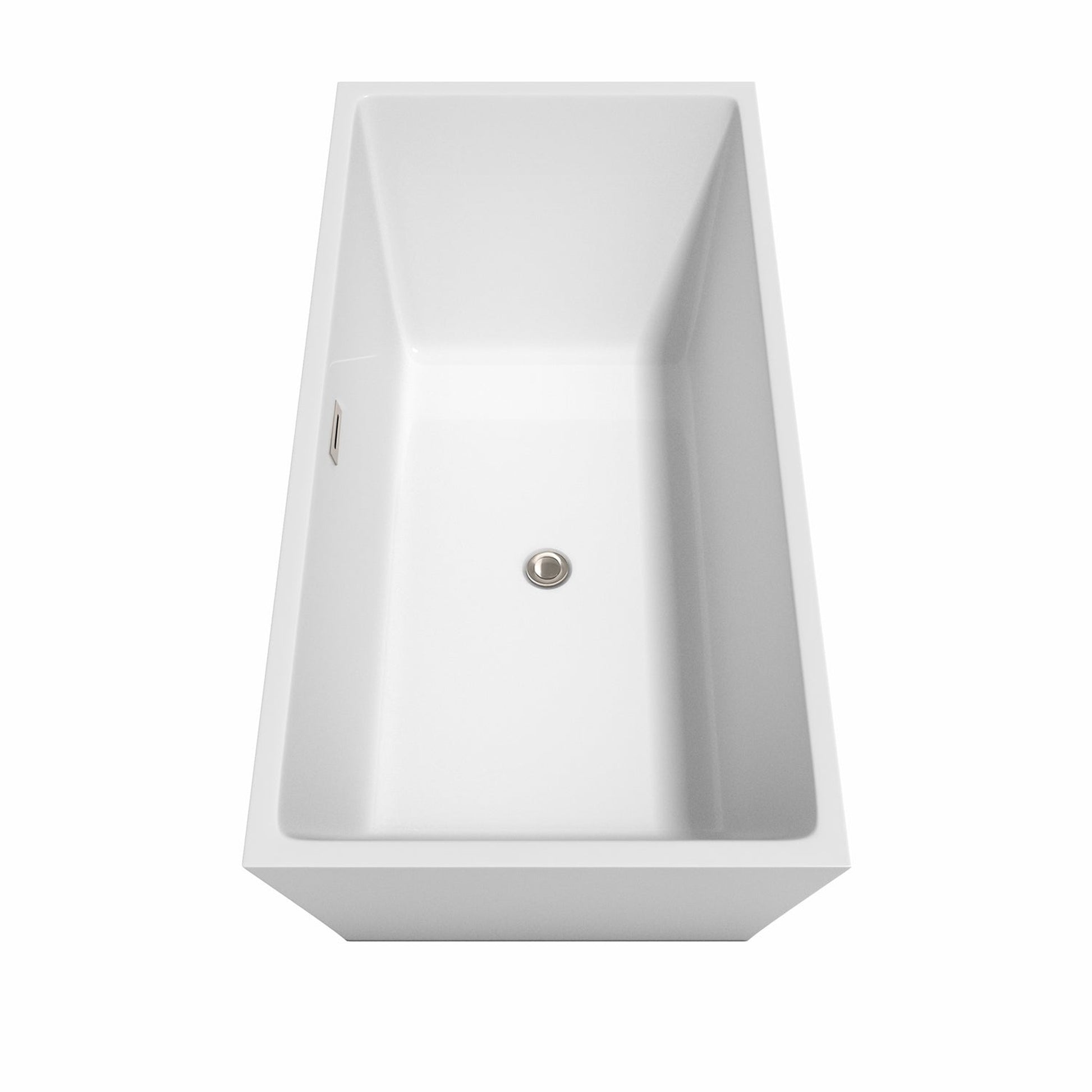 Wyndham Collection Sara 63" Freestanding Bathtub in White With Floor Mounted Faucet, Drain and Overflow Trim in Brushed Nickel