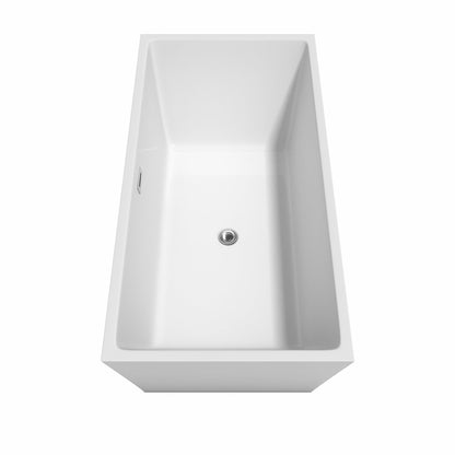 Wyndham Collection Sara 63" Freestanding Bathtub in White With Floor Mounted Faucet, Drain and Overflow Trim in Polished Chrome