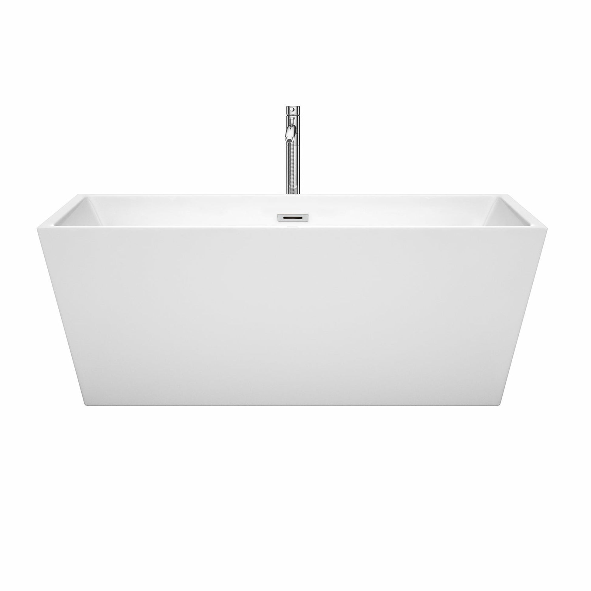 Wyndham Collection Sara 63" Freestanding Bathtub in White With Floor Mounted Faucet, Drain and Overflow Trim in Polished Chrome