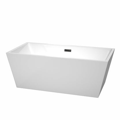 Wyndham Collection Sara 63" Freestanding Bathtub in White With Matte Black Drain and Overflow Trim