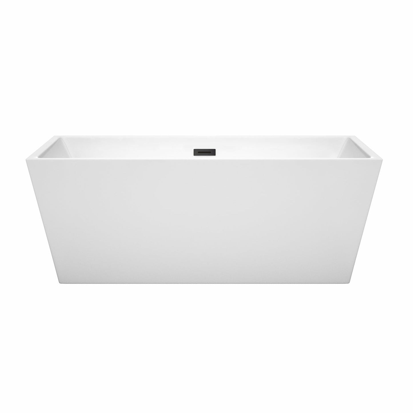 Wyndham Collection Sara 63" Freestanding Bathtub in White With Matte Black Drain and Overflow Trim