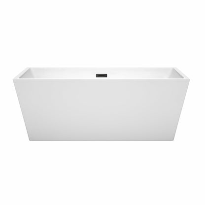 Wyndham Collection Sara 63" Freestanding Bathtub in White With Matte Black Drain and Overflow Trim