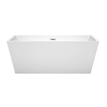 Wyndham Collection Sara 63" Freestanding Bathtub in White With Polished Chrome Drain and Overflow Trim