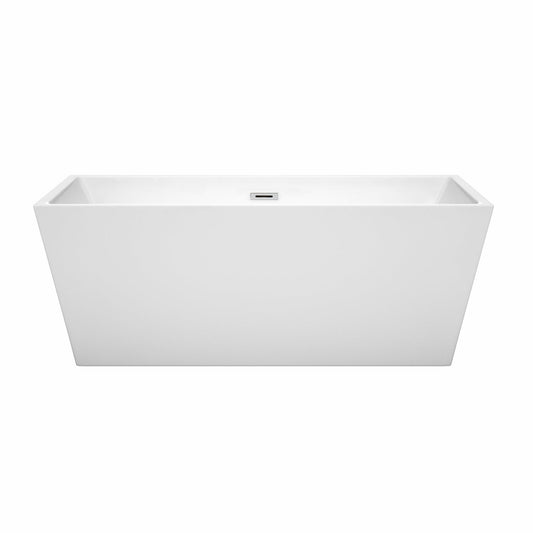 Wyndham Collection Sara 63" Freestanding Bathtub in White With Polished Chrome Drain and Overflow Trim