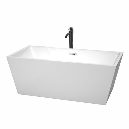 Wyndham Collection Sara 63" Freestanding Bathtub in White With Polished Chrome Trim and Floor Mounted Faucet in Matte Black