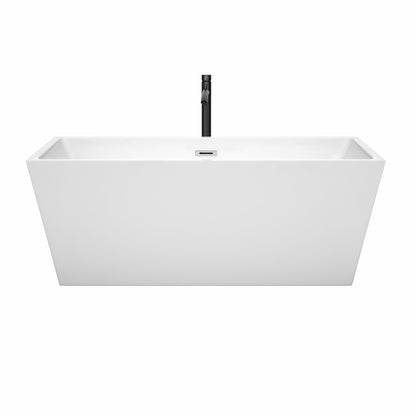 Wyndham Collection Sara 63" Freestanding Bathtub in White With Polished Chrome Trim and Floor Mounted Faucet in Matte Black