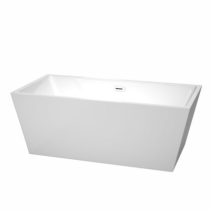 Wyndham Collection Sara 63" Freestanding Bathtub in White With Shiny White Drain and Overflow Trim