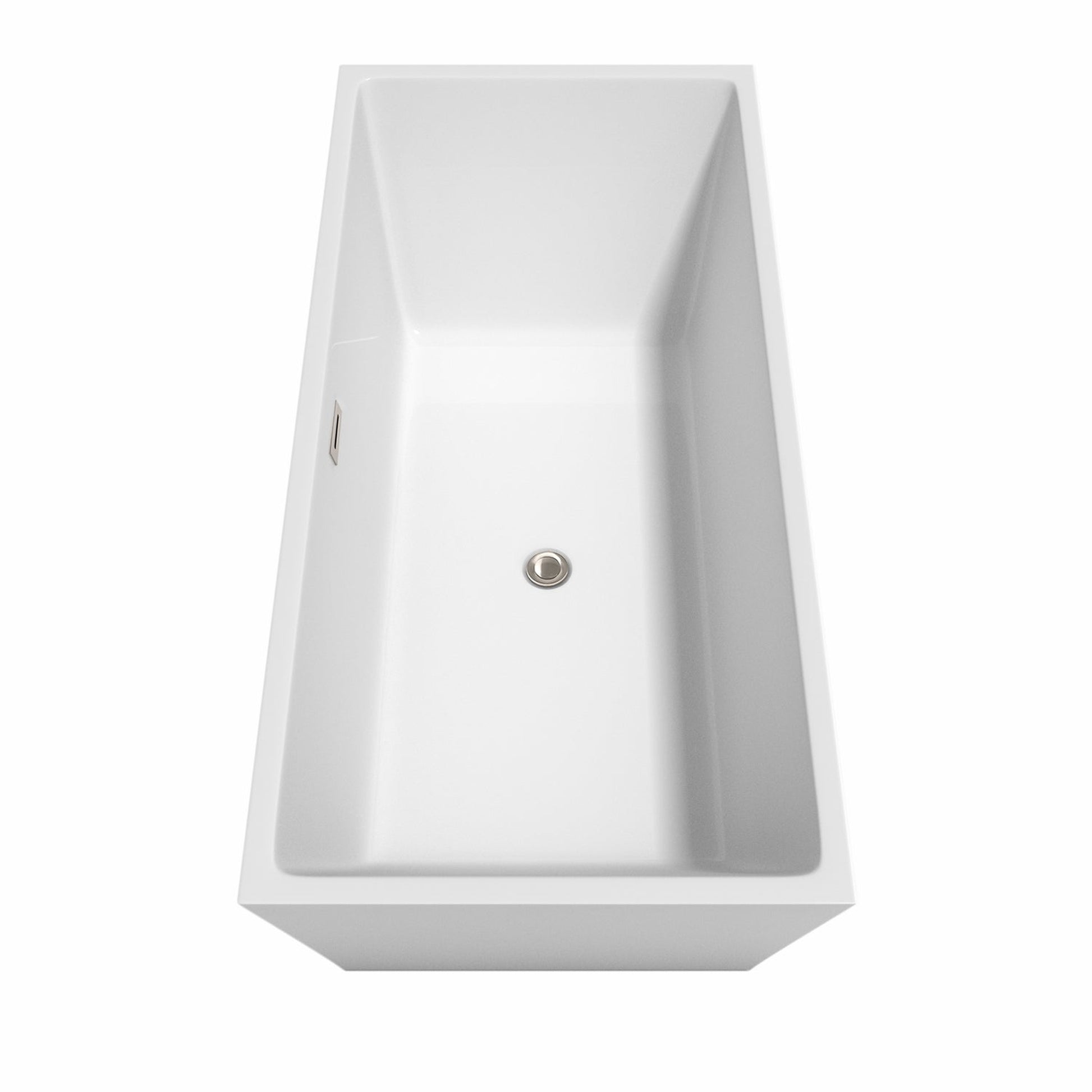 Wyndham Collection Sara 67" Freestanding Bathtub in White With Brushed Nickel Drain and Overflow Trim