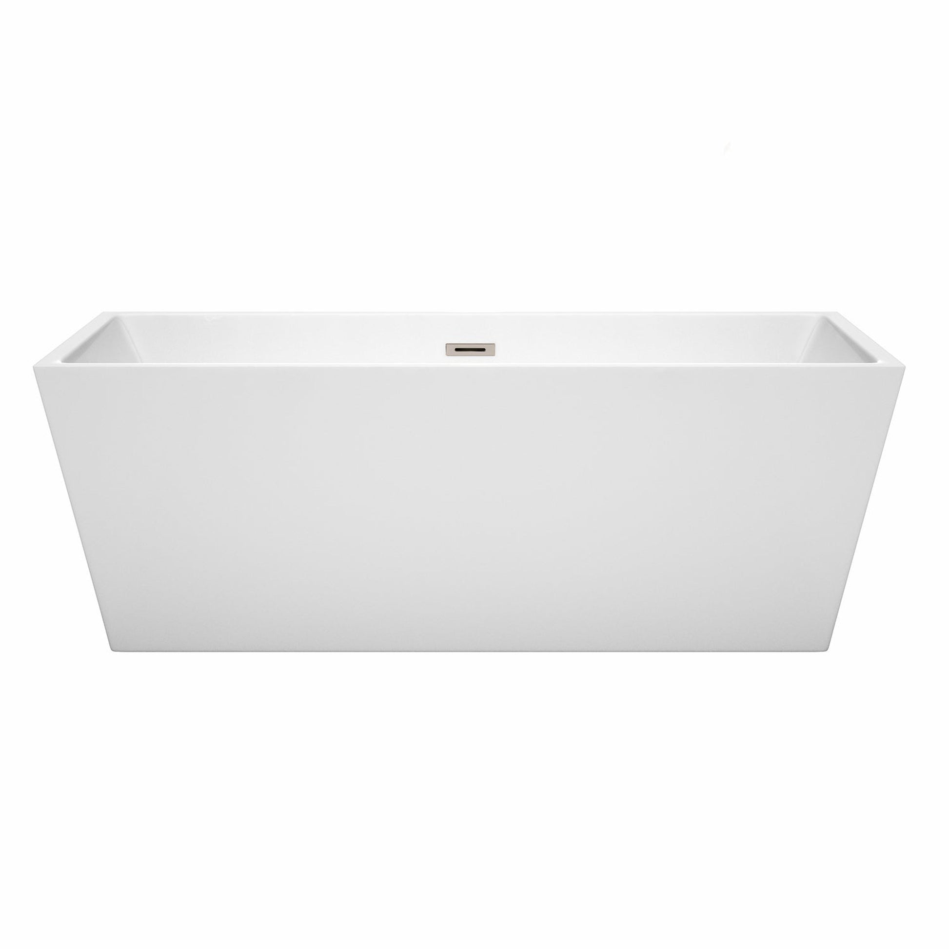 Wyndham Collection Sara 67" Freestanding Bathtub in White With Brushed Nickel Drain and Overflow Trim