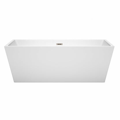 Wyndham Collection Sara 67" Freestanding Bathtub in White With Brushed Nickel Drain and Overflow Trim