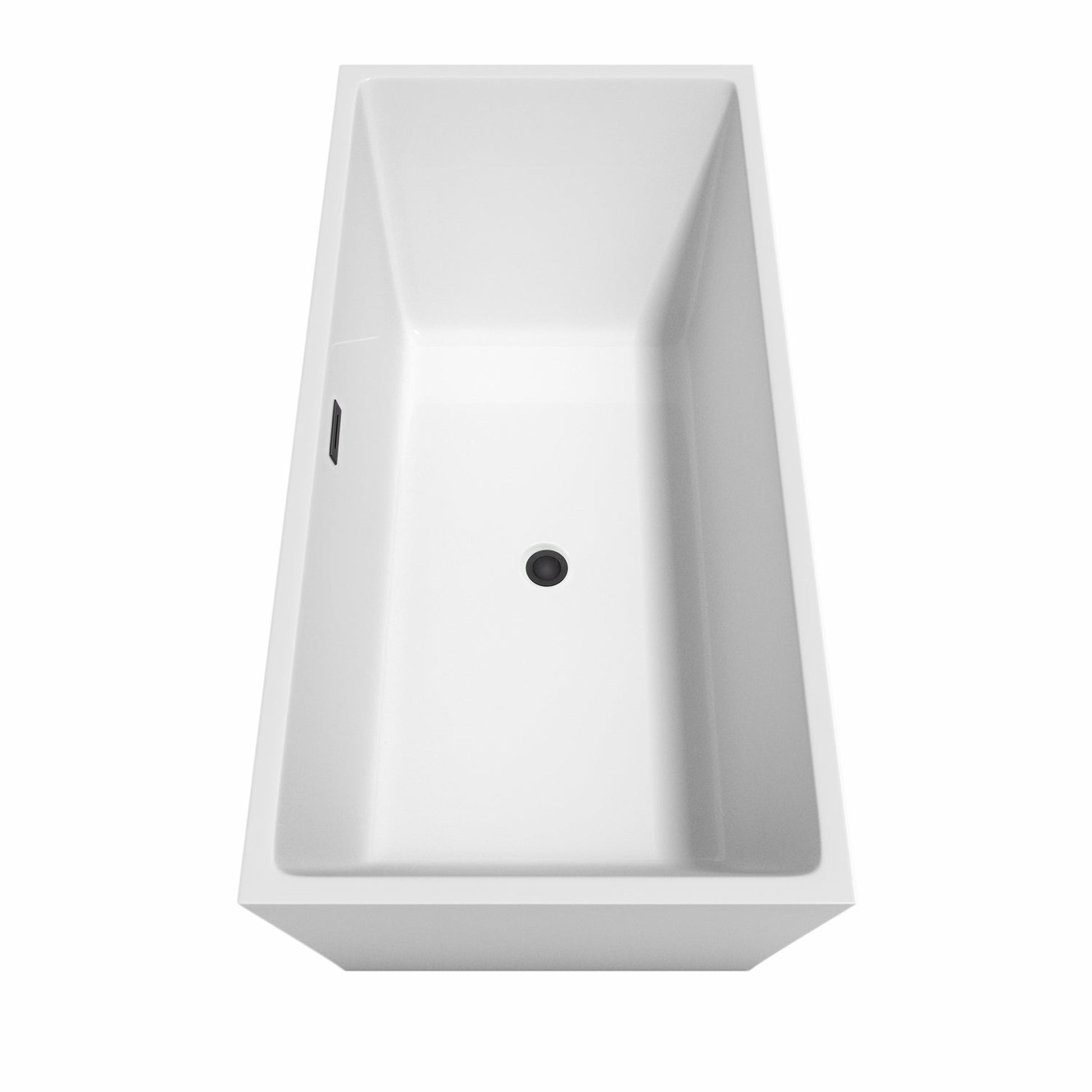 Wyndham Collection Sara 67" Freestanding Bathtub in White With Floor Mounted Faucet, Drain and Overflow Trim in Matte Black