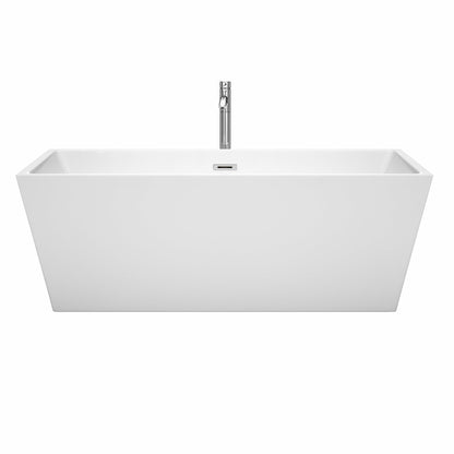 Wyndham Collection Sara 67" Freestanding Bathtub in White With Floor Mounted Faucet, Drain and Overflow Trim in Polished Chrome