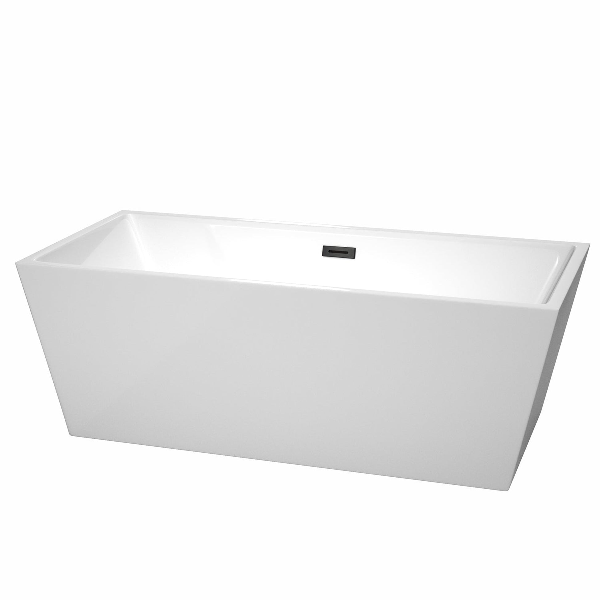 Wyndham Collection Sara 67" Freestanding Bathtub in White With Matte Black Drain and Overflow Trim