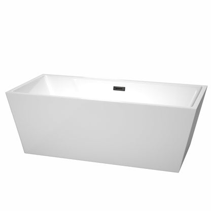 Wyndham Collection Sara 67" Freestanding Bathtub in White With Matte Black Drain and Overflow Trim