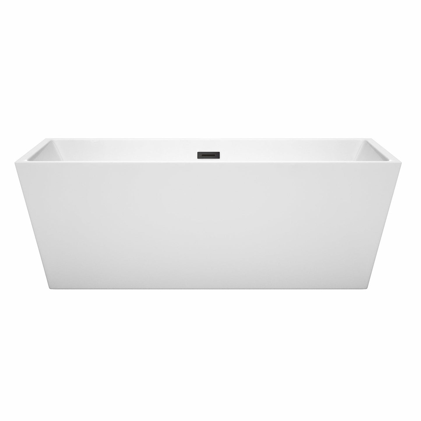 Wyndham Collection Sara 67" Freestanding Bathtub in White With Matte Black Drain and Overflow Trim