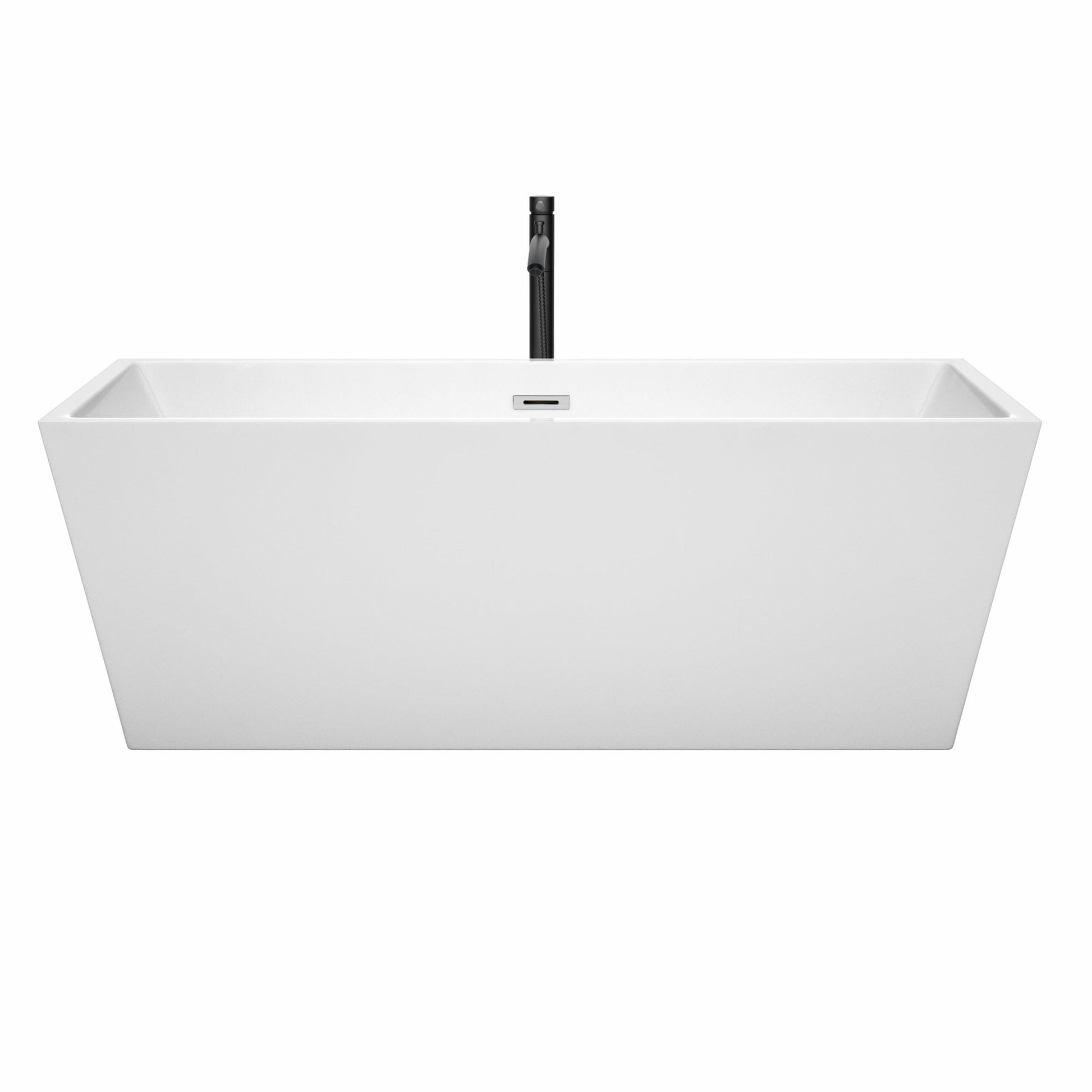 Wyndham Collection Sara 67" Freestanding Bathtub in White With Polished Chrome Trim and Floor Mounted Faucet in Matte Black