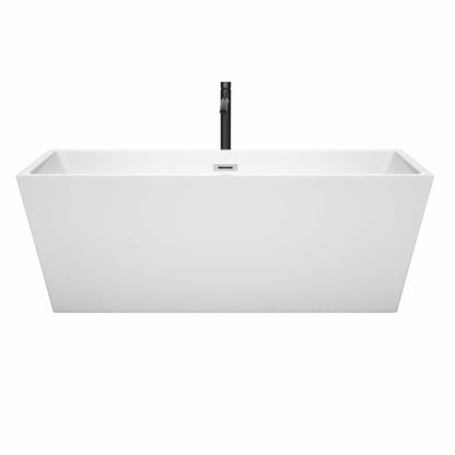 Wyndham Collection Sara 67" Freestanding Bathtub in White With Polished Chrome Trim and Floor Mounted Faucet in Matte Black