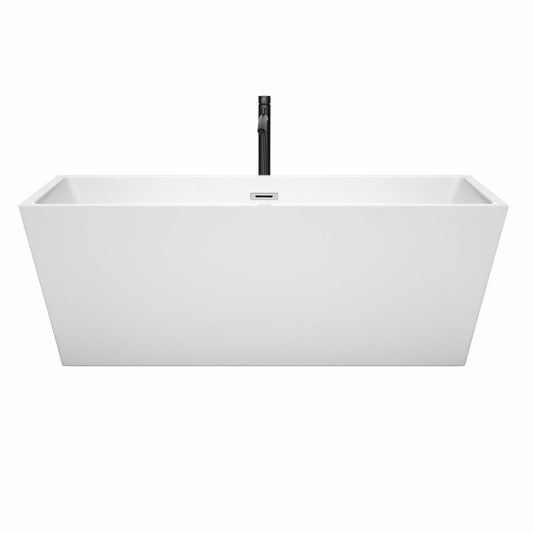 Wyndham Collection Sara 67" Freestanding Bathtub in White With Polished Chrome Trim and Floor Mounted Faucet in Matte Black