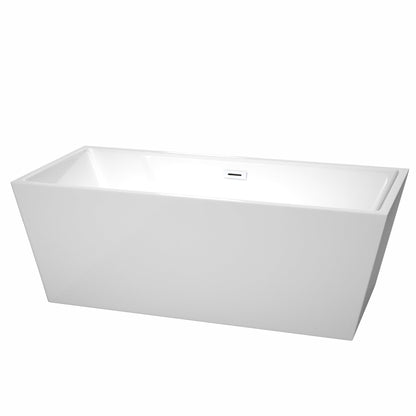 Wyndham Collection Sara 67" Freestanding Bathtub in White With Shiny White Drain and Overflow Trim