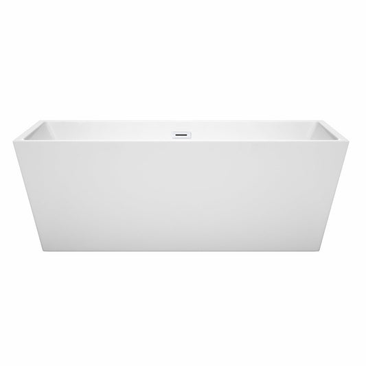 Wyndham Collection Sara 67" Freestanding Bathtub in White With Shiny White Drain and Overflow Trim