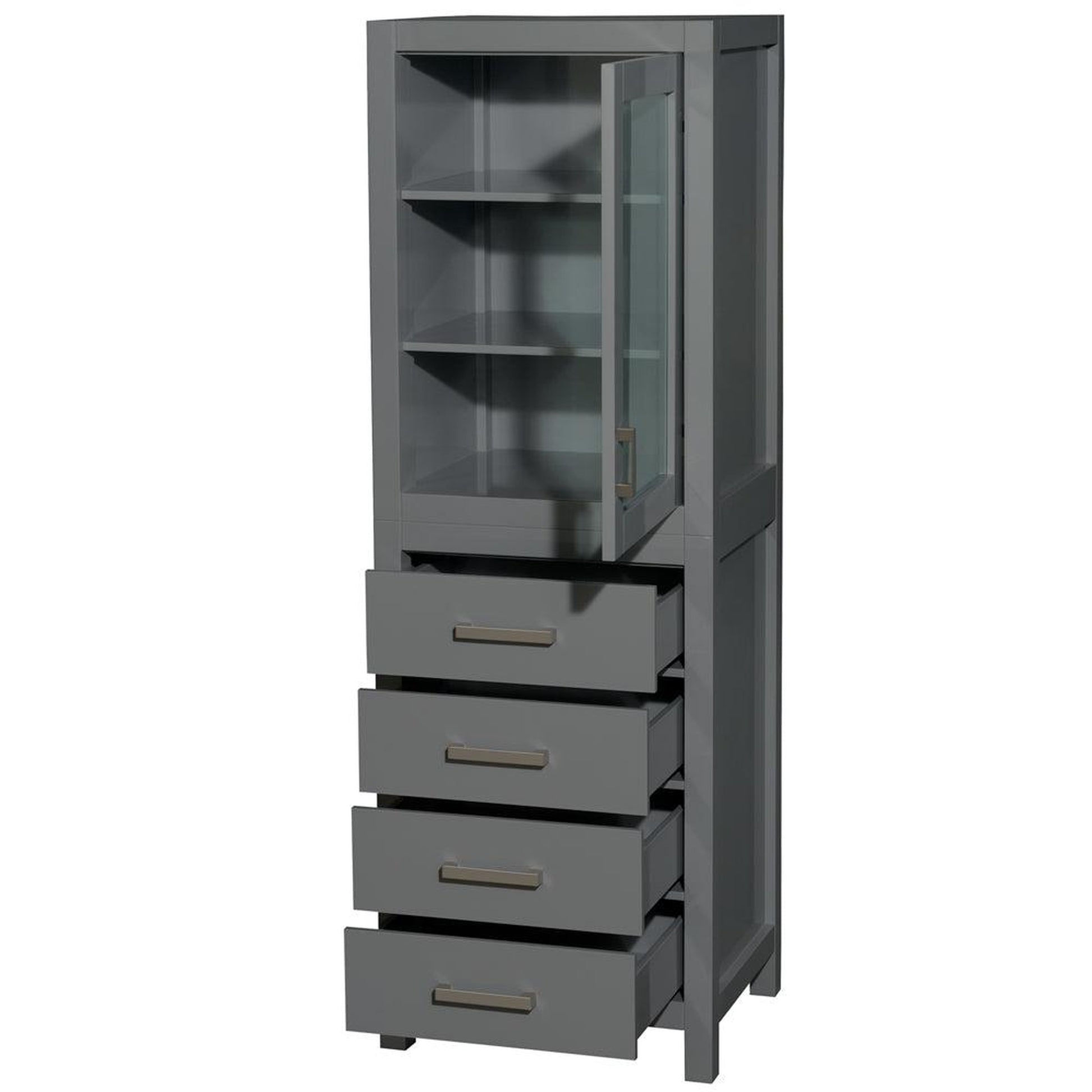 Wyndham Collection Sheffield 24" Linen Tower in Dark Gray With Shelved Cabinet Storage and 4 Drawers