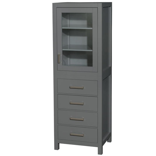 Wyndham Collection Sheffield 24" Linen Tower in Dark Gray With Shelved Cabinet Storage and 4 Drawers