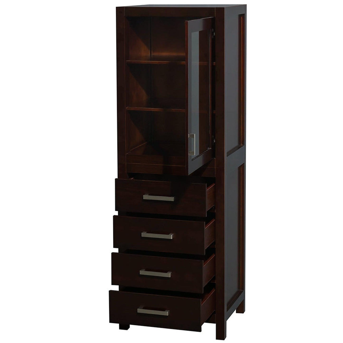 Wyndham Collection Sheffield 24" Linen Tower in Espresso With Shelved Cabinet Storage and 4 Drawers